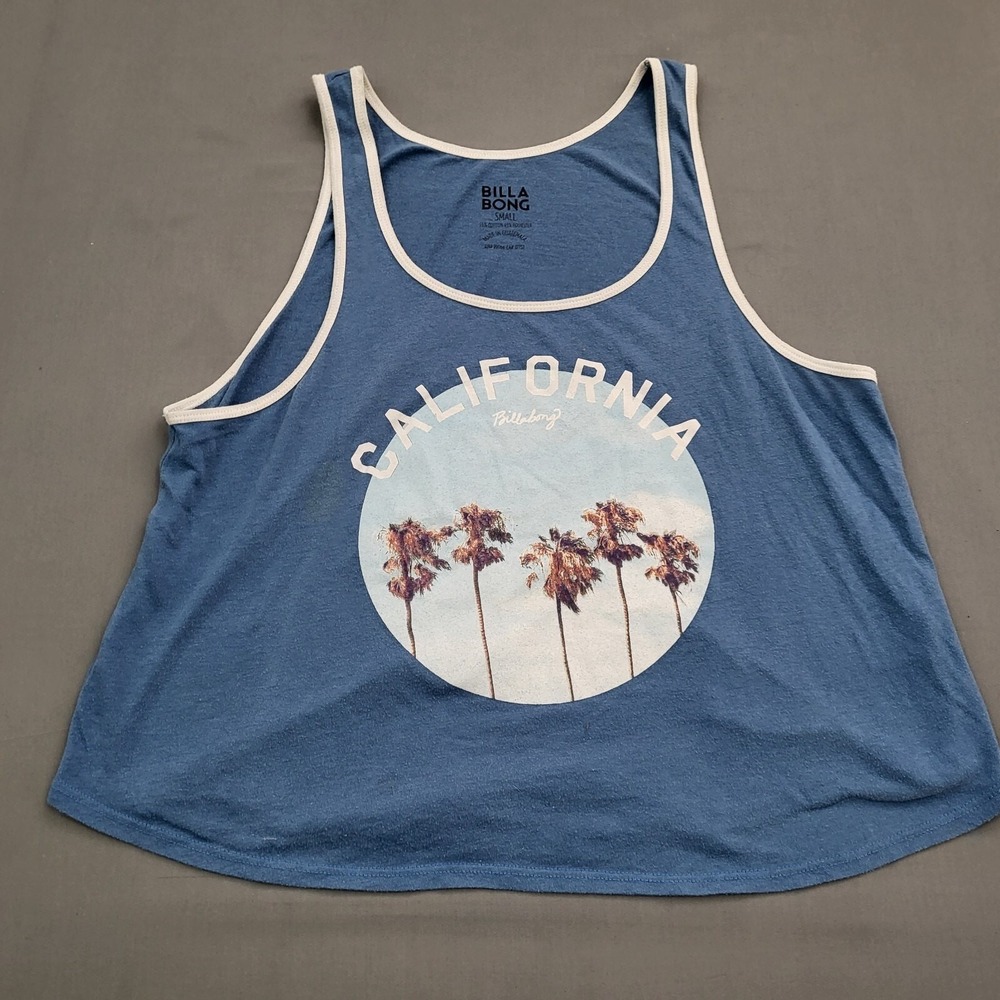 Billabong Womens Small Blue California Palm Trees Sleeveless Crop Knit Tank Top